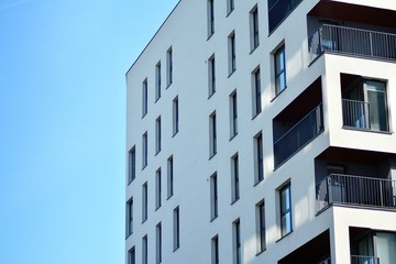 Futuristic architecture of apartment building. Modern residential architecture