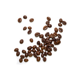 Coffee beans on a white background top view.