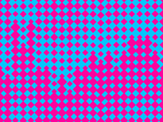 Halftone seamless pattern. Pop art rhombuses with pink and blue color. Vector illustration