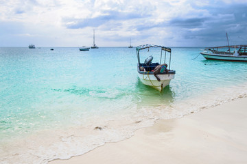 Fishing on boat in ocean Zanzibar island
