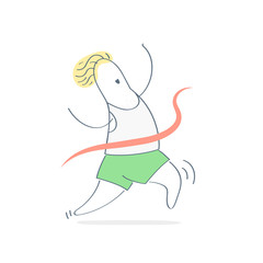 Athletic runner. Sprinter running and finishing competition crossing finish line. Training to marathon, jogging and running flat outline vector illustration concept on white