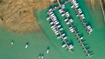 Fototapeta premium Aerial view of boats in Jard sur Mer port, Vendee