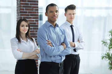 portrait of successful business team in the background of the office