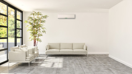 large luxury modern bright interiors with air conditioning illustration 3D rendering