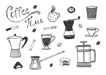 Coffee break. Collection of useful accessories and sweets