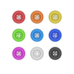 Set of Vector collection of buttons for clothes, realistic buttons in various bright colors. Fashion and needlework. Vector Illustration