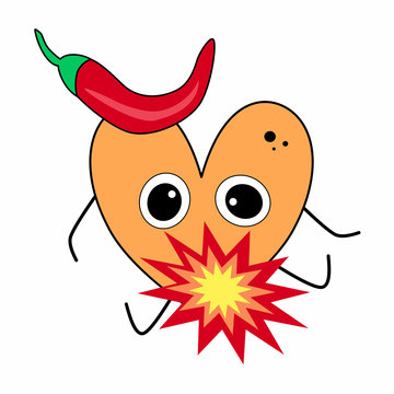 Funny orange heart with hot chili cartoon