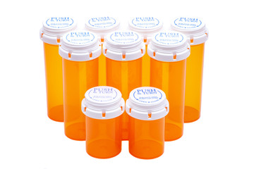 Orange plastic empty prescription containers with Child-Resistant Push&Turn Cap.