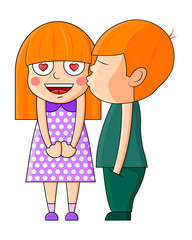 Boy kissing girl. Valentine vector illustration.