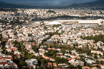 Naklejka premium panoramic view of Athens Olympic Stadium in summer