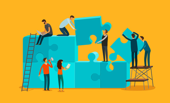 Team work concept. Business, teamwork infographics. Pieces of a puzzle vector illustration