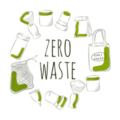 Zero Waste Concept Hand drawn elements of zero waste life. Vector illustration.