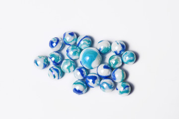 Glass marble balls isolated on white background. Colorful glass marble balls
