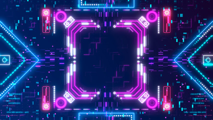 Neon glow digital background. Futuristic hud concept. Circuit board style