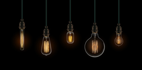 Realistic vector illustration of light bulb. Old fashion and decorative bulb for interior design.