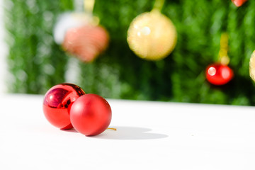 Blurry Christmas abstract background. Christmas tree with defocused lights and decoration.