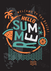 Hello summer retro t shirt design template