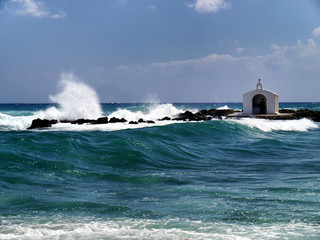 Chapel of St Nicholas in windy seas, Georgioupolis, Crete