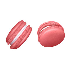 Set of macaroons on white background with groups of two almond cakes from different angles vector illustration