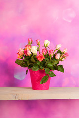 Bouquet colorful roses in vase