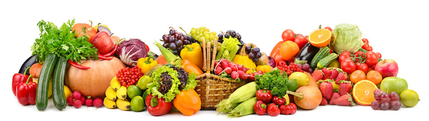 Collection fresh fruits and vegetables useful for health isolated on white