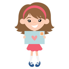 Vector Cute Pen Pal Girl with Envelope Illustration