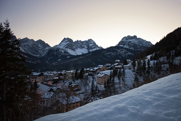 Fototapeta premium Walk in the ancient village of Sappada. Landscape from Monte Ferro.
