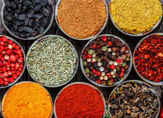 Big set of Indian spices and herbs .