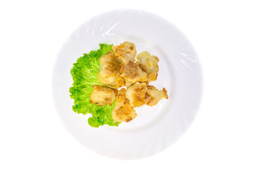 dish food from the restaurant. isolated background. view from above . side view