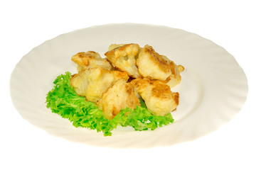 dish food from the restaurant. isolated background. view from above . side view