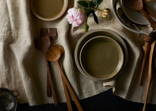Brown Plates, Wooden Spoons