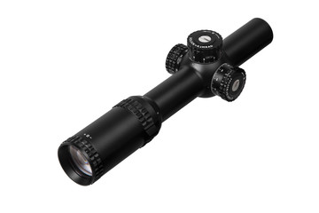 modern black optical scope for weapon isolated on whited. sight scope isolated on white back.