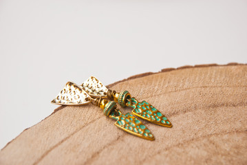 Metal gold turquoise earrings. Fashion  luxury accessory  jewellery.