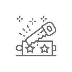 Magic trick with saw line icon.