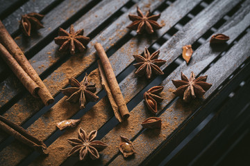 Spices anise and cinnamon