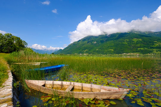 Montenegro, Plav, Plavsko jezero, boat at lakeside