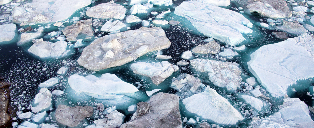 Wall mural global warming and climate change - icebergs from melting glacier in icefjord