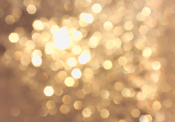 Golden yellow vivid bokeh in soft color style, blured background, postcard.
