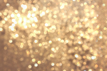 Golden yellow vivid bokeh in soft color style, blured background, postcard.