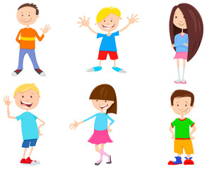 cartoon set of kid and teen characters