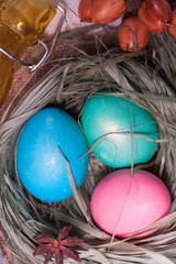 Easter eggs on wooden planks