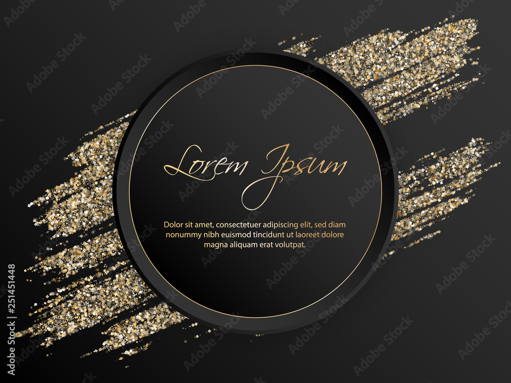 Wall mural Black vector frame with golden glitter brushstroke.