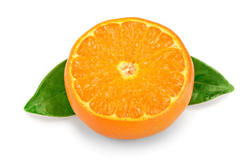 tangerine or mandarin fruit with leaves isolated on white background
