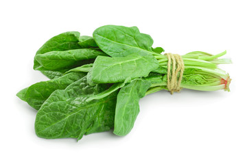 fresh spinach bundle isolated on white background