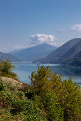 Naklejka na ściany i meble Aerial view of Zhinvali Reservoir