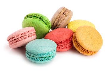 colorful macaroons isolated on white background closeup
