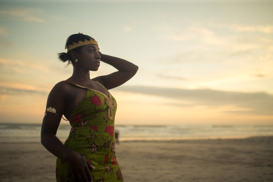African woman at sunset
