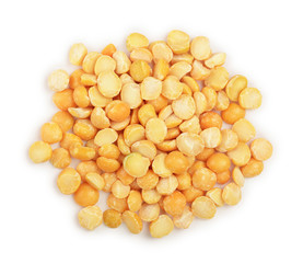yellow split peas isolated on white background. Top view