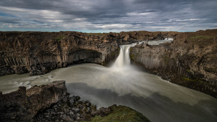 Iceland Aldeyjarfoss water fall with long exposure and wide view