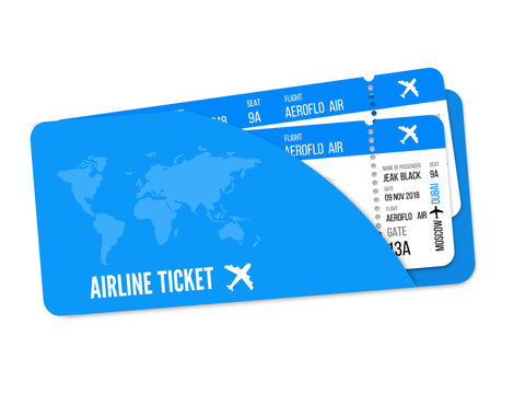 Realistic airline ticket design with passenger name. Vector illustration